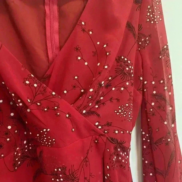 Madewell Red Wrap Floral Print Crepe Mini Dress sz 0 - Picture 4 of 12